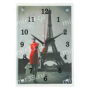Часы-картина настенные, серия: Город, Девушка в красном платье в Париже 25х35 см