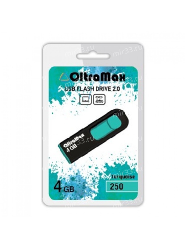 Флеш-накопитель 4Gb OltraMax 250, USB 2.0, пластик, бирюзовый