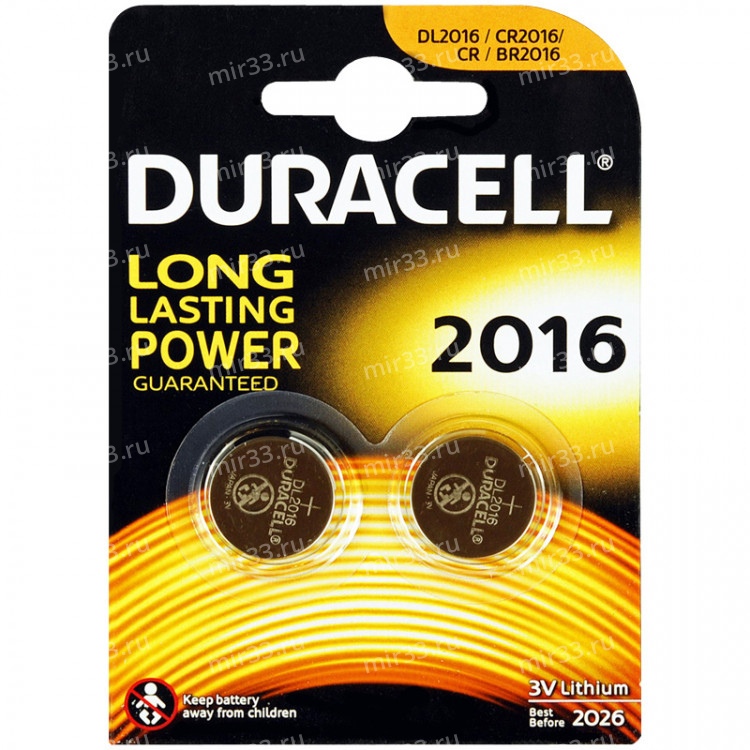 Батарейка Duracell CR2016-2BL, 3В, (2/20/200)