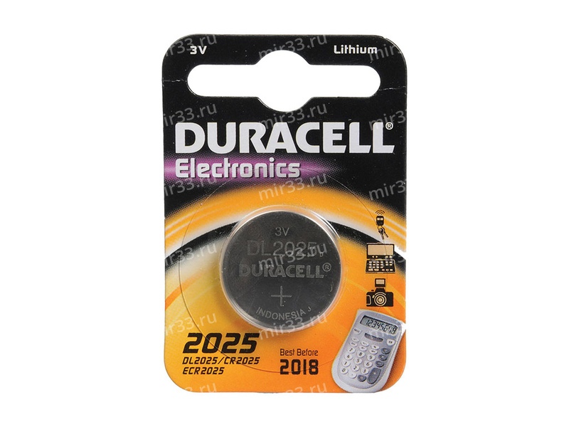 Батарейка Duracell CR2025-1BL, 3В, (1/10/100)