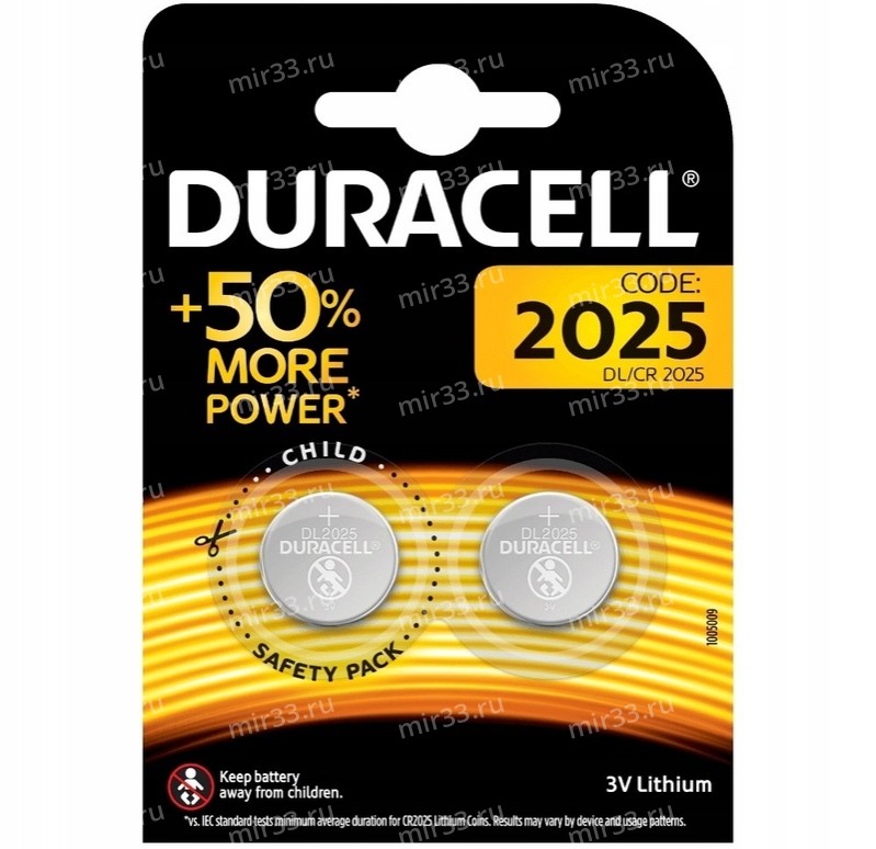 Батарейка Duracell CR2025-2BL, 3В, (2/20/200)