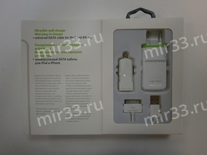 Комплект мини зарядных устройств USB PowerKit, с кабелем для iPhone 4/4S, белое, артикул:PN0540EUWT/
