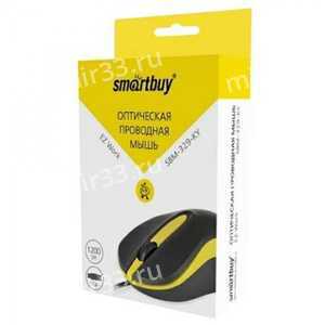 Мышь проводная SmartBuy, 329, ONE, 1200 DPI, оптическая, USB, 3 кнопки, цвет: чёрный, с жёлтой