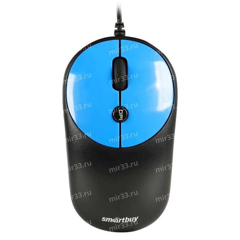 Мышь проводная SmartBuy, 382, ONE, 1200 DPI, оптическая, USB, 4 кнопки, цвет: чёрный, синяя вставка,