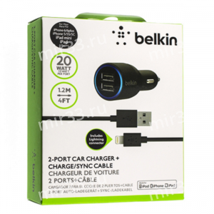 Автомобильное зарядное устройство iPhone 5 Belkin  2USB  2400 mAh (блок  + шнур)