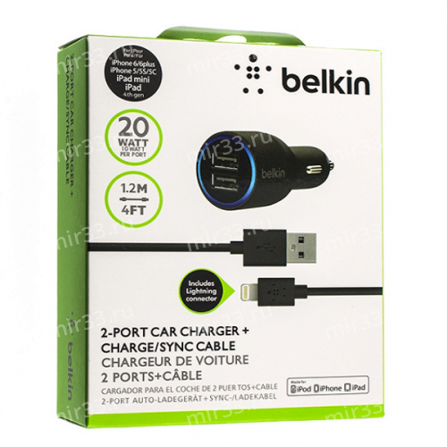 Автомобильное зарядное устройство iPhone 5 Belkin  2USB  2400 mAh (блок  + шнур)