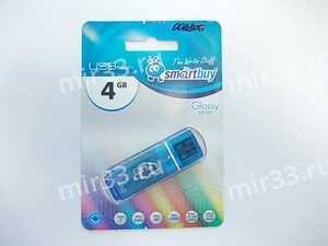 Флеш-накопитель 4Gb SmartBuy Glossy series, USB 2.0, пластик, синий