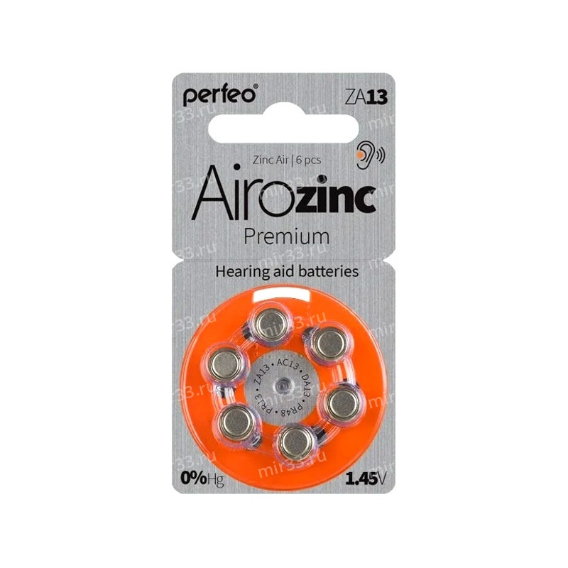 Батарейка Perfeo ZA13-6BL Airozinc Premium, 1.4В, (6/60/600)