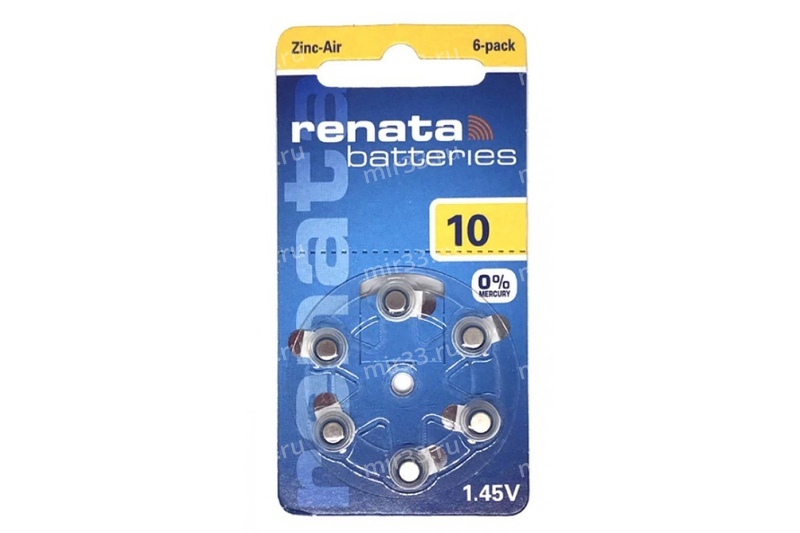 Батарейка Renata ZA10-6BL ZincAir, 1.4В, (6/60/300)