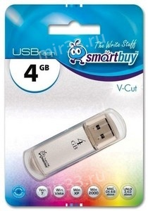 Флеш-накопитель 4Gb SmartBuy V-Cut, USB 2.0, пластик, серебряный