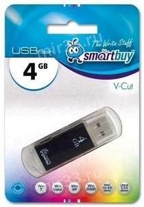 Флеш-накопитель 4Gb SmartBuy V-Cut, USB 2.0, пластик, чёрный