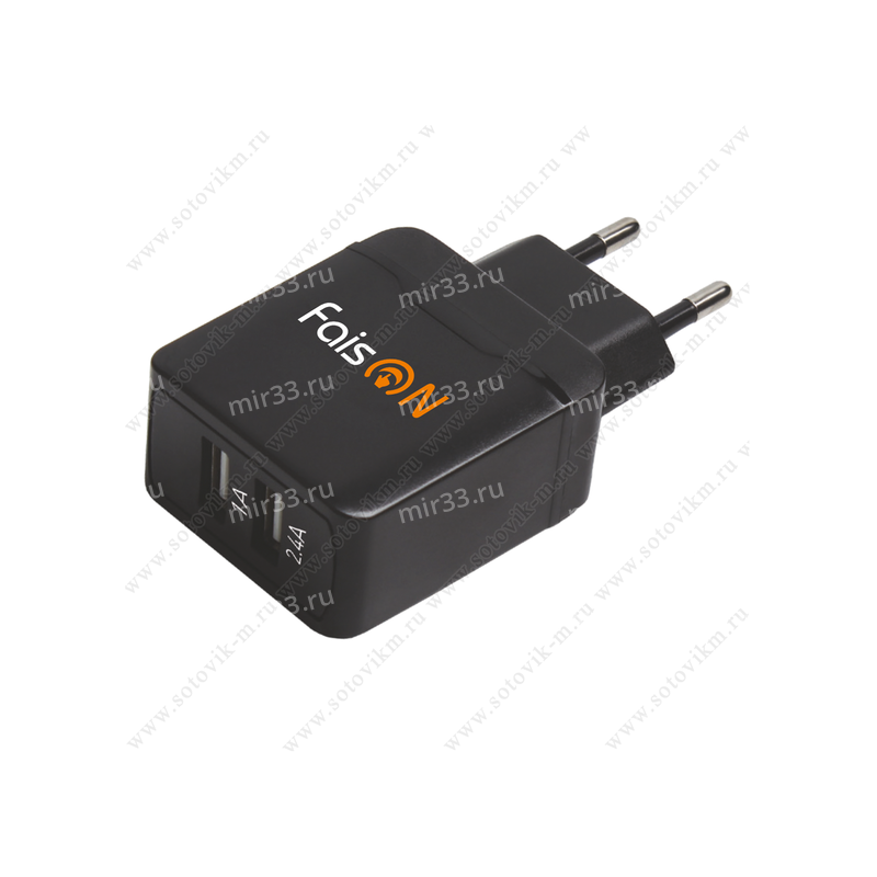 Блок питания сетевой 2 USB FaisON, FS-Z-429, SONDER, 3400mA, пластик, цвет: чёрный