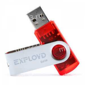 Флеш-накопитель 64Gb Exployd 530, USB 2.0, пластик, красный
