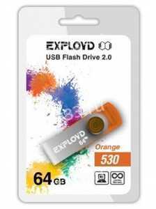 Флеш-накопитель 64Gb Exployd 530, USB 2.0, пластик, оранжевый