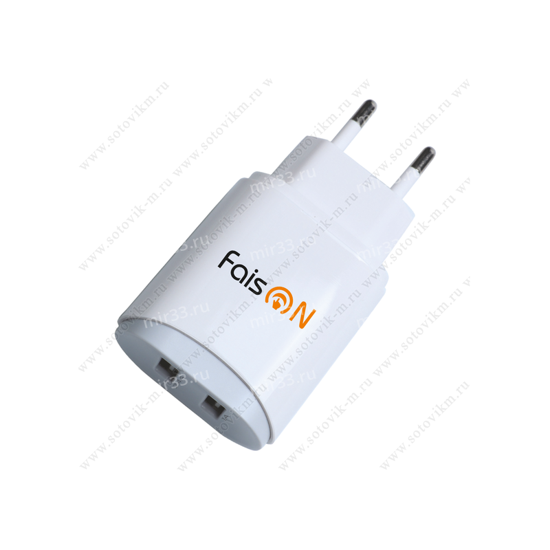 Блок питания сетевой 2 USB FaisON, FS-Z-773, SONDER, 1000mA, 2400mA, пластик, цвет: белый