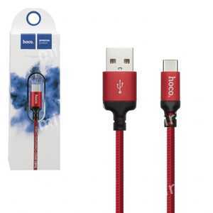 Кабель USB - Type-C HOCO X14 Times speed, 1.0м, круглый, 3.0A, ткань, цвет: красный