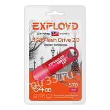 Флеш-накопитель 64Gb Exployd 570, USB 2.0, пластик, красный