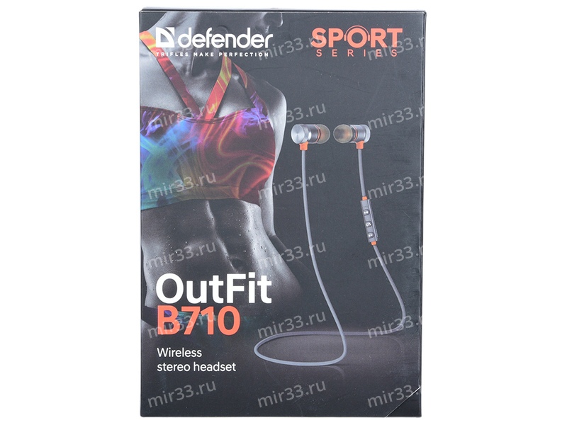 Наушники внутриканальные Defender B710, OutFit, bluetooth, цвет: чёрный, оранжевая вставка