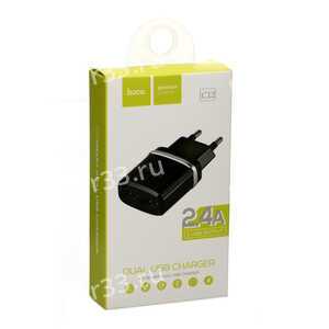 Блок питания сетевой 2 USB HOCO C12, 2400mA, цвет: чёрный