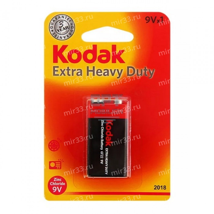 Батарейка Крона Kodak 6F22-1BL Heavy Duty, 9В, (1/10/50/6500)