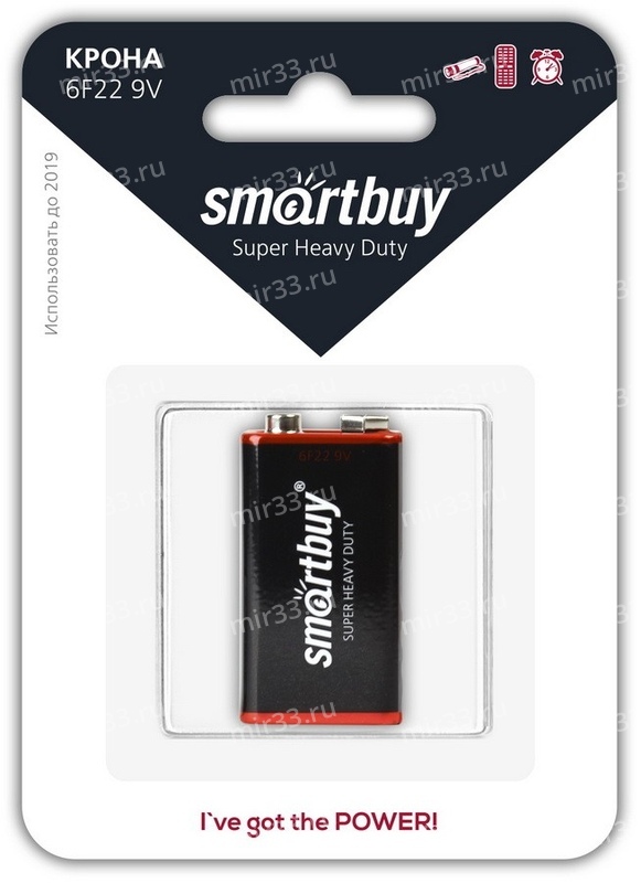 Батарейка Крона SmartBuy 6F22-1BL, (1/12/240)