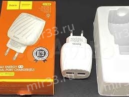 Блок питания сетевой 2 USB HOCO, C78A, 2.4A, пластик, белый