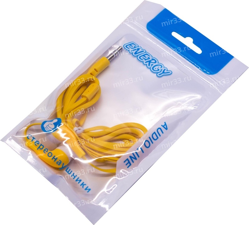Наушники внутриканальные Energy Q6, кабель 1.2м, цвет: жёлтый, в техпаке