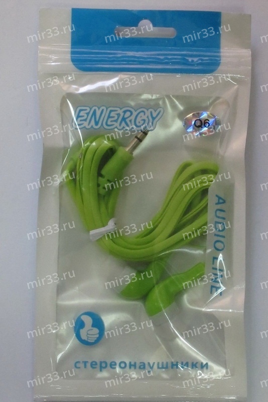 Наушники внутриканальные Energy Q6, кабель 1.2м, цвет: зелёный, в техпаке