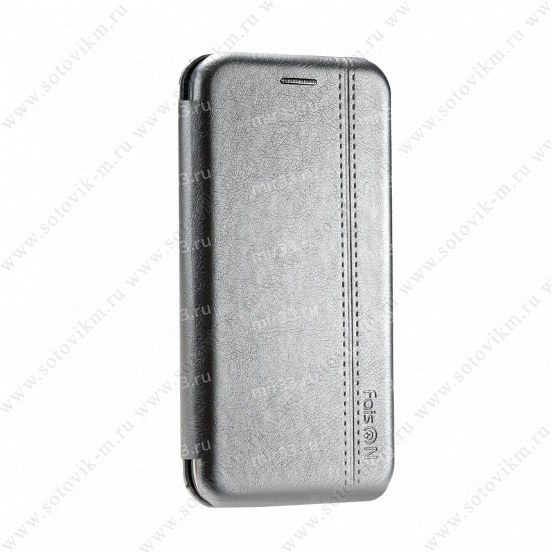 Чехол-книжка FaisON для SAMSUNG Galaxy A51, PREMIUM Line, экокожа, с силиконовым креплением, серый