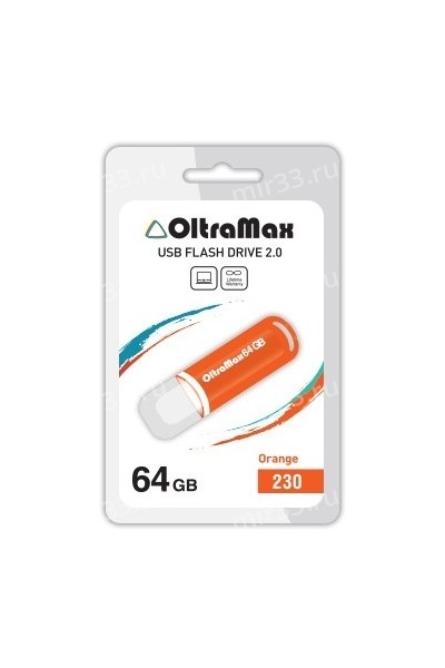 Флеш-накопитель 64Gb OltraMax 230, USB 2.0, пластик, оранжевый