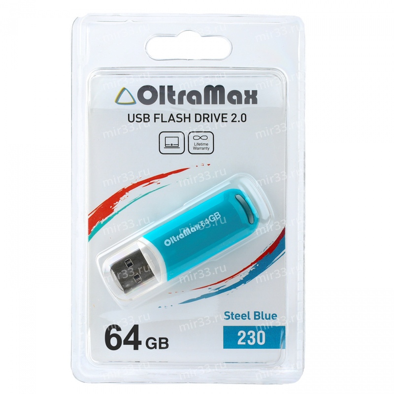 Флеш-накопитель 64Gb OltraMax 230, USB 2.0, пластик, синий