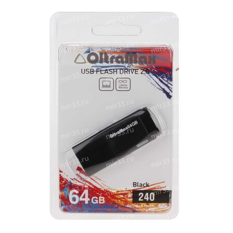 Флеш-накопитель 64Gb OltraMax 240, USB 2.0, пластик, чёрный