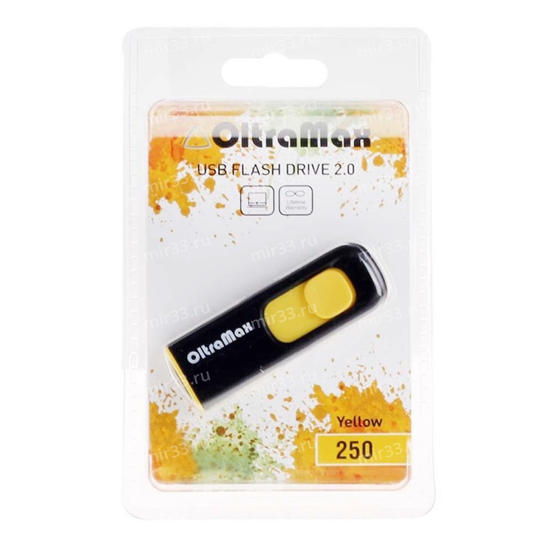 Флеш-накопитель 64Gb OltraMax 250, USB 2.0, пластик, жёлтый