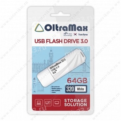 Флеш-накопитель 64Gb OltraMax 320, USB 3.0, пластик, белый