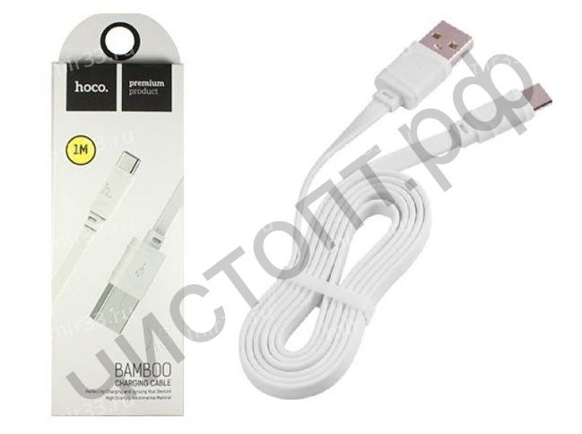 Кабель USB - Type-C HOCO X5 Bamboo, 1.0м, плоский, 2.1A, силикон, цвет: белый