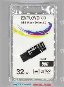 Флеш-накопитель 32Gb Exployd 560, USB 2.0, пластик, чёрный