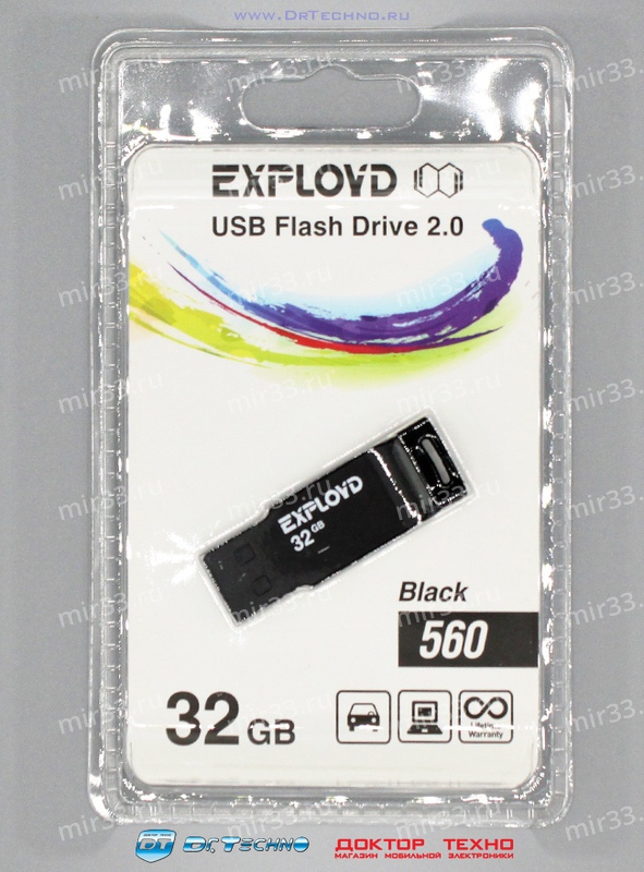 Флеш-накопитель 32Gb Exployd 560, USB 2.0, пластик, чёрный
