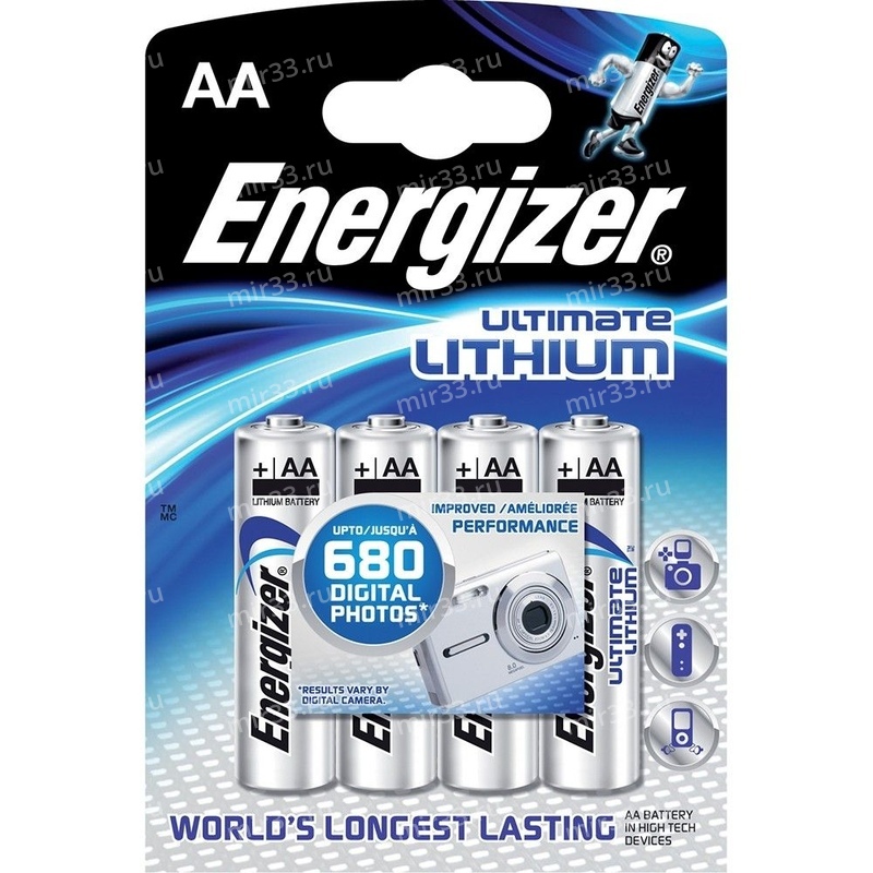 Батарейка AA Energizer LR06-4BL Lithium, 1.5В, (4/48)