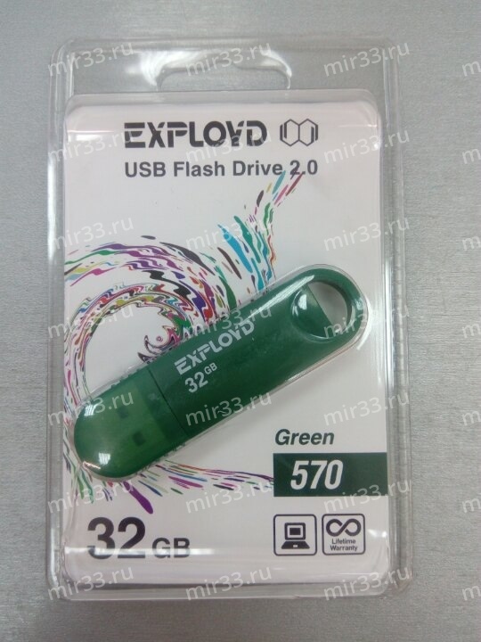 Флеш-накопитель 32Gb Exployd 570, USB 2.0, пластик, зелёный