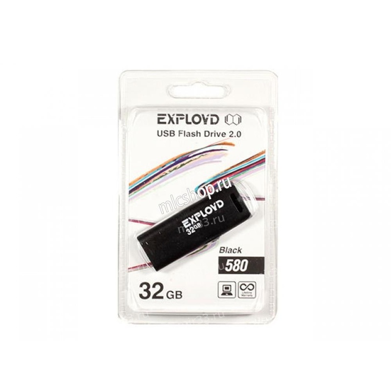 Флеш-накопитель 32Gb Exployd 580, USB 2.0, пластик, чёрный