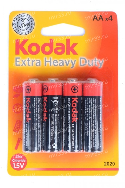 Батарейка AA Kodak R06-4BL Heavy Duty, 1.5B, (4/80/400), (арт.Б0005119)