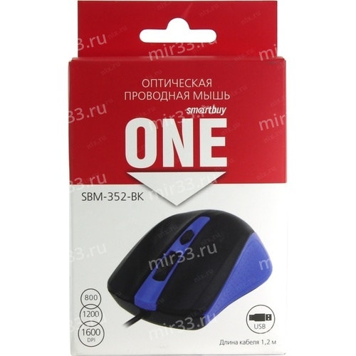 Мышь Smart Buy ONE 352, синяя/черная, проводная (1/100)