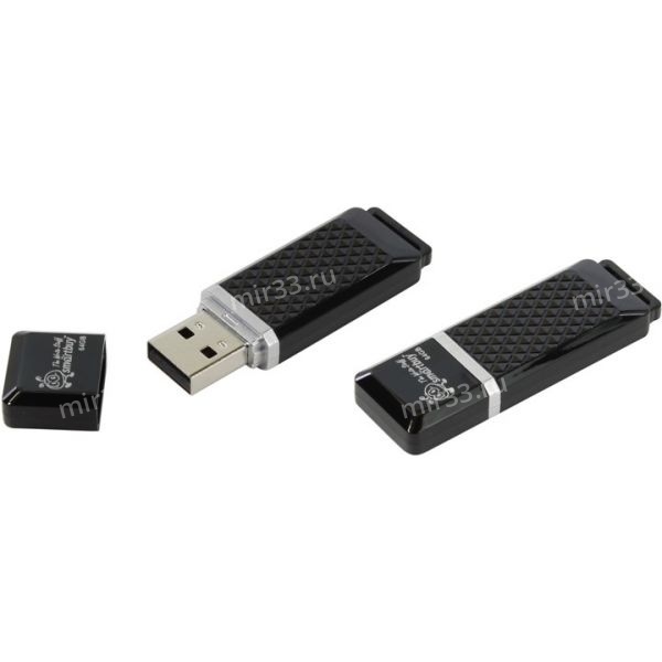 Флеш-накопитель 64Gb SmartBuy Quartz series, USB 2.0, пластик, чёрный