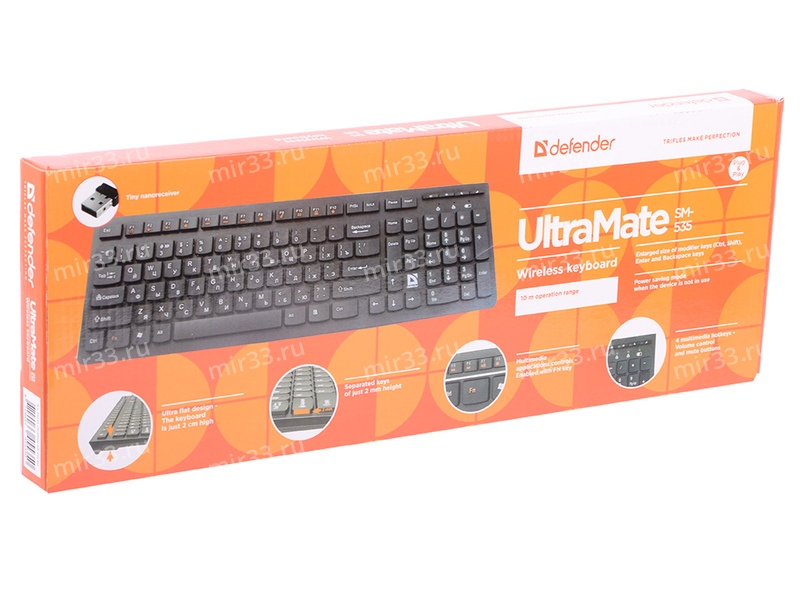 Клавиатура беспроводная Defender, UltraMate, SM-535, мультимедийная, USB, цвет: чёрный, (арт.45535)