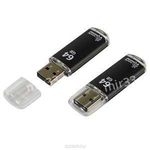 Флеш-накопитель 64Gb SmartBuy V-Cut, USB 2.0, пластик, чёрный