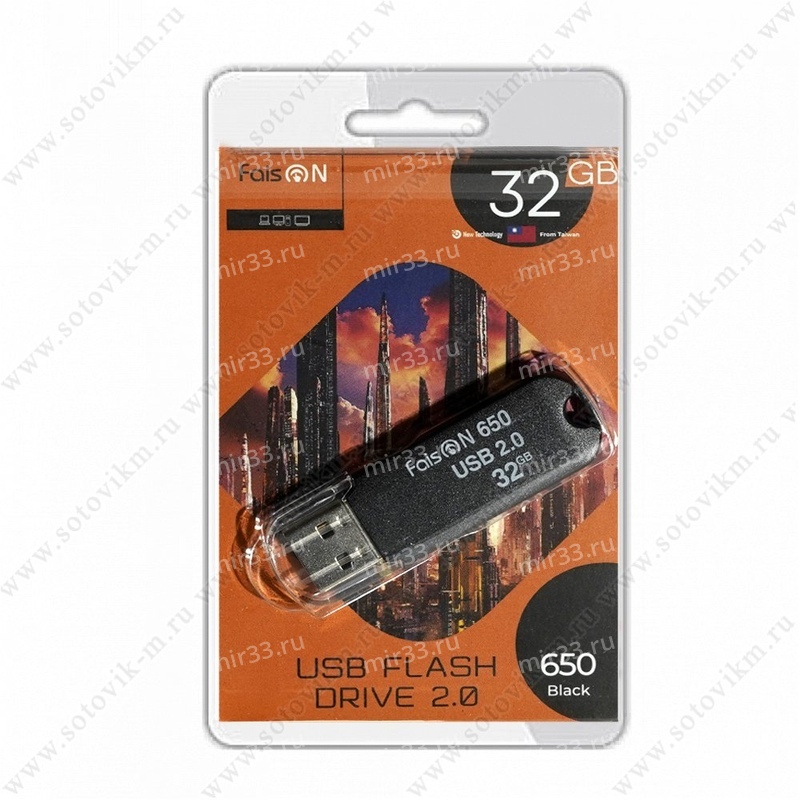 Флеш-накопитель 32Gb FaisON 650, USB 2.0, пластик, чёрный