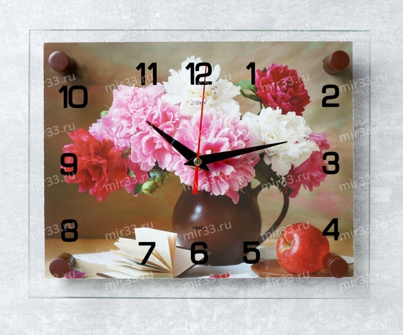 Часы настенные, серия: Цветы, Пионы , стекло, 20х26 см, микс 1061698