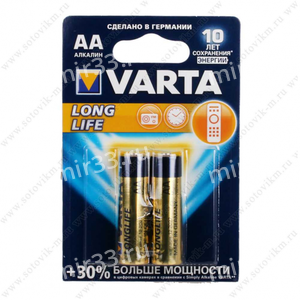 Батарейка AA Varta LR06-2BL LongLife, 1.5В, (4/40/200)