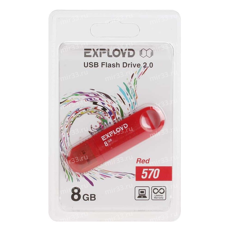 Флеш-накопитель 8Gb Exployd 570, USB 2.0, пластик, красный