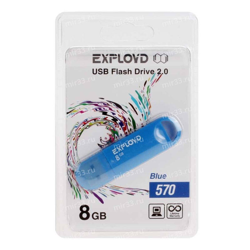 Флеш-накопитель 8Gb Exployd 570, USB 2.0, пластик, синий
